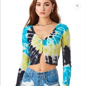 LF FINE GAUGE TIE DYE LONG SLEEVE CARDIGAN SWEATER